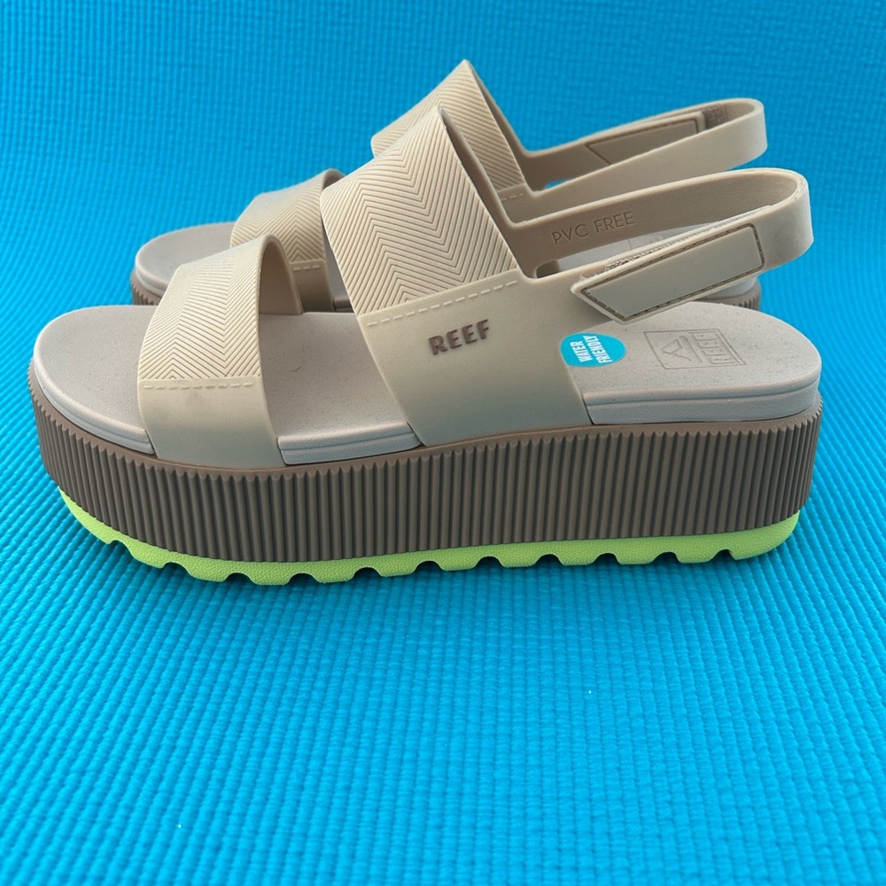 BUY NOW!!! Reef Tan and Green Platform Sandals with Chunky Sole